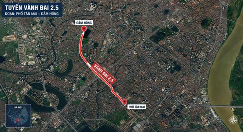 Vị trí Vành đai 2.5 phố Tân Mai - Đầm Hồng trên bản đồ. (Ảnh: Google Maps)