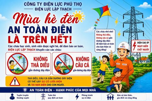 Điện lực Lập Thạch tăng cường tuyên truyền về những nguy hiểm của diều đối với hành lang lưới điện. Ảnh TCTĐ