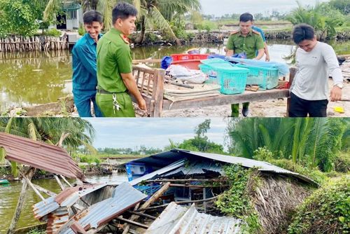 Công an xã Ninh Thạnh Lợi cùng chính quyền địa phương giúp người dân khắc phục hậu quả do mưa dông.