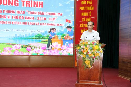 Phó Chủ tịch UBND xã Mỹ Đức Phạm Trọng Của phát biểu tại Lễ phát động. Ảnh: Biên Phạm