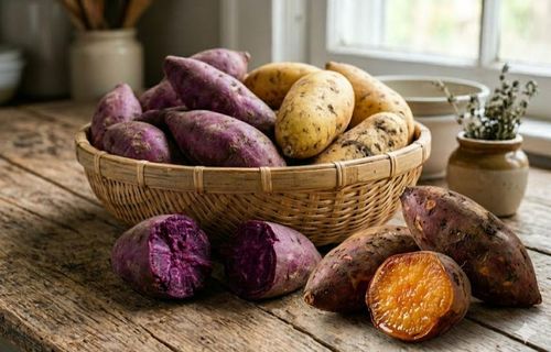 Khoai lang tím, khoai lang vàng hay khoai lang trắng đều là những nguồn tinh bột chuyển hóa chậm, giàu chất xơ và vitamin.