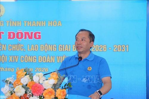 Đồng chí Lương Trọng Thành, Chủ tịch LĐLĐ tỉnh Thanh Hóa phát biểu phát động triển khai Hội thi thợ giỏi cấp tỉnh năm 2026.
