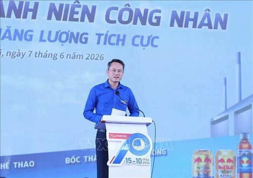 Phó Chủ tịch Thường trực Trung ương Hội Liên hiệp Thanh niên Việt Nam Nguyễn Kim Quy phát biểu tại Ngày hội “Thanh niên công nhân - Lan tỏa năng lượng tích cực” năm 2026.