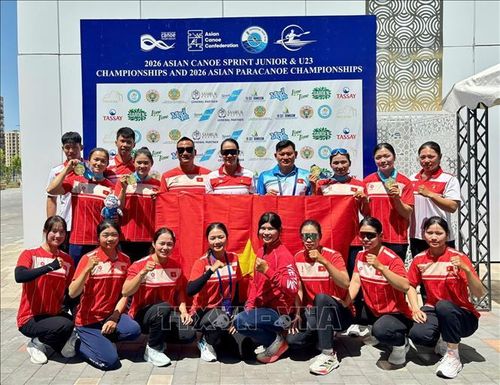 Đội tuyển canoeing Việt Nam giành thành tích ấn tượng tại Giải vô địch trẻ và U23 canoeing châu Á 2026. Ảnh: TTXVN phát