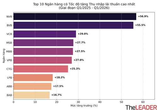 Top 10 ngân hàng có tốc độ tăng NII cao nhất