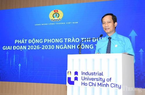 Ông Lê An Hải - Chủ tịch Công đoàn Công Thương Việt Nam phát biểu tại sự kiện. Ảnh: Thanh Minh.