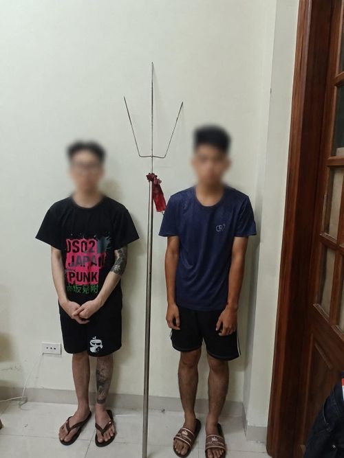 Hai đối tượng mang hung khí nguy hiểm bị lực lượng chức năng khống chế.