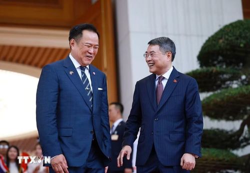 Thủ tướng Lê Minh Hưng và Thủ tướng Vương quốc Thái Lan Anutin Charnvirakul sau hội đàm. (Ảnh: Dương Giang/TTXVN)