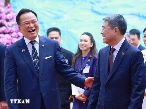 Thủ tướng Lê Minh Hưng và Thủ tướng Vương quốc Thái Lan Anutin Charnvirakul sau hội đàm. (Ảnh: Dương Giang/TTXVN)