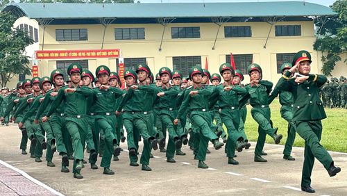 Các chiến sĩ mới tham gia duyệt đội ngũ.