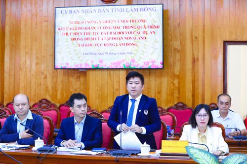 Đại diện Tập đoàn Novaland báo cáo về vướng mắc của 7 dự án khu vực phía Đông Lâm Đồng và đề xuất hướng tháo gỡ