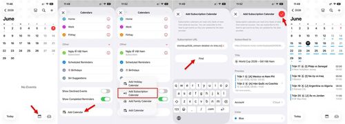 Các bước thêm lịch World Cup 2026 vào iPhone.