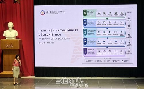 Bà Nguyễn Thị Ngọc Dung, Chánh văn phòng Hiệp hội Dữ liệu Quốc gia giới thiệu mô hình năm tầng hệ sinh thái kinh tế dữ liệu Việt Nam, trong đó thể chế dữ liệu được xếp ở tầng nền móng