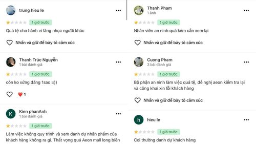 Trên ứng dụng Google Maps, Aeon Mall Long Biên đang hứng chịu "cơn bão" đánh giá 1 sao. (Ảnh chụp màn hình)