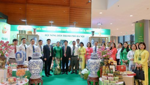 Gian hàng sản phẩm của nông dân Hà Nội bên lề Đại hội. Ảnh: Tùng Nguyễn.