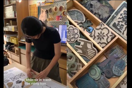 Workshop khắc gỗ và in tranh thủ công tại Lộn Xộn Studio.