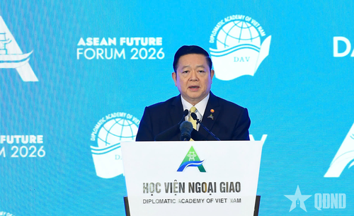Tổng thư ký ASEAN Kao Kim Hourn phát biểu tại AFF 2026. Ảnh: TUẤN HUY