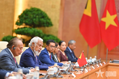  Thủ tướng Kay Rala Xanana Gusmão và đoàn Timor-Leste tại hội đàm. Ảnh: TUẤN HUY