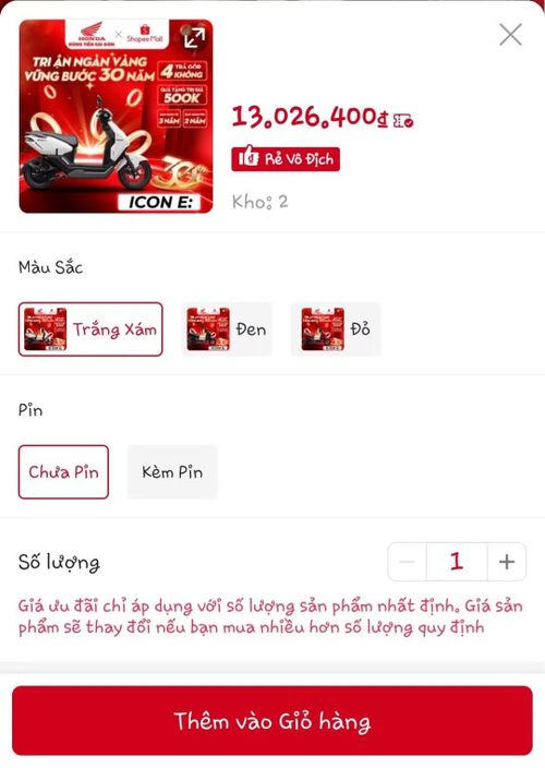 Số ít xe Honda ICON e: được rao bán trực tiếp với giá khoảng 13 triệu đồng hôm 6/6.