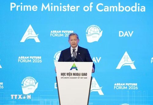 Thủ tướng Campuchia Hun Manet phát biểu tại Phiên khai mạc Diễn đàn Tương lai ASEAN lần thứ ba. (Ảnh: Dương Giang/TTXVN)