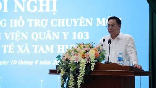 Lãnh đạo Đảng ủy xã Tam Hưng phát biểu tại hội nghị.