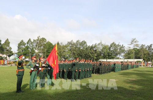 Quang cảnh Lễ tuyên thệ chiến sĩ mới tại Trung đoàn Bộ binh 320 (Bộ Chỉ huy Quân sự tỉnh). Ảnh: Hồng Thái - TTXVN