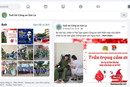 Fanpage Tuổi trẻ Công an Sơn La đăng tải các bài viết về chiến sĩ tham gia hiến máu cứu người. 