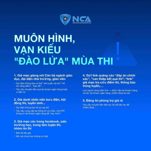 Cảnh báo lừa đảo mùa thi. Ảnh: NCA