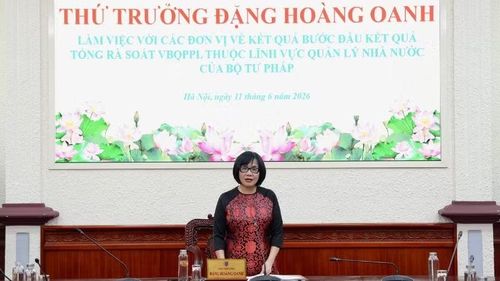 Thứ trưởng Tư pháp Đặng Hoàng Oanh phát biểu tại buổi làm việc. (Ảnh: TL)
