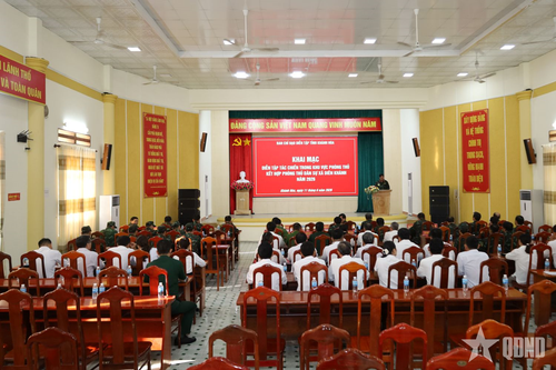 Quang cảnh khai mạc diễn tập tác chiến xã Diên Khánh. Ảnh: THẾ ANH