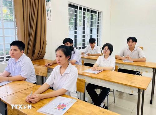 Thí sinh tại điểm thi trường trung học phổ thông Võ Thị Sáu. (Ảnh: Huỳnh Sơn/TTXVN)