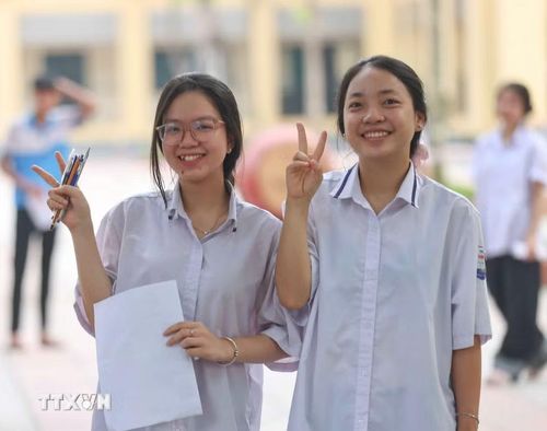 Thí sinh tới điểm thi Trường THPT Kim Động (Hưng Yên) dự thi môn Ngữ Văn. (Ảnh: Thanh Tùng/TTXVN)