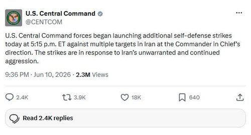 Ảnh chụp màn hình bài đăng của CENTCOM về đợt không kích ngày 10/6.
