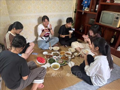 Mâm cơm đầy đủ dinh dưỡng đảm bảo sức khỏe cho các thí sinh. Ảnh: Nguyễn Cúc/TTXVN.