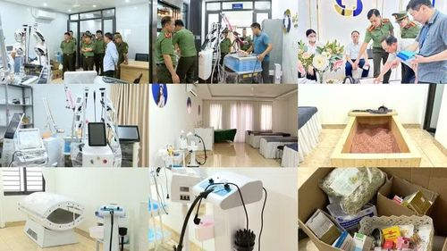 Máy móc, phương tiện các đối tượng sử dụng để điều trị, lừa dối khách hàng. Ảnh: Công an Bắc Ninh.