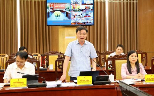 Đồng chí Đỗ Anh Tuấn, Ủy viên BCH Đảng bộ tỉnh, Phó Chủ tịch UBND tỉnh, Giám đốc Sở Nội vụ phát biểu tại phiên họp.