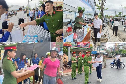 Đoàn viên thanh niên Công an tỉnh Cà Mau hỗ trợ các thí sinh ngay môn thi đầu tiên Kỳ thi THPT năm 2026.