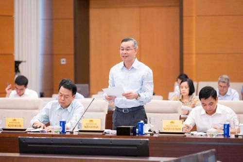 Bộ trưởng Bộ Tài chính Ngô Văn Tuấn trình bày Tờ trình tại Phiên họp.