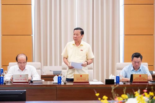 Chủ nhiệm Ủy ban Kinh tế và Tài chính Phan Văn Mãi trình bày báo cáo thẩm tra.