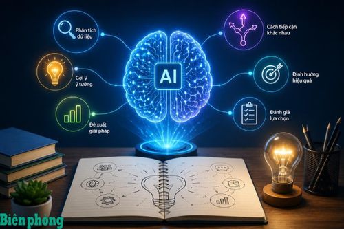 AI đóng vai trò là một bộ não phụ giúp con người khai mở thêm nhiều ý tưởng, gợi ý đa dạng các cách tiếp cận khác nhau cho một vấn đề. Đồ họa: Thái Bình