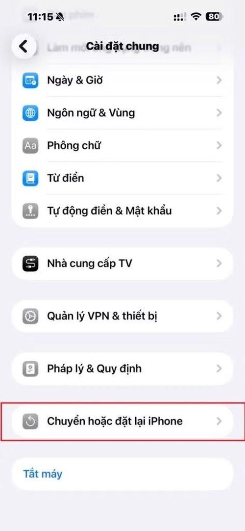  Thiết lập lại toàn bộ cài đặt gốc. 