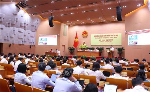 Khai mạc kỳ họp thứ tư HĐND thành phố Hà Nội khóa XVII. Ảnh: Văn Điệp/TTXVN