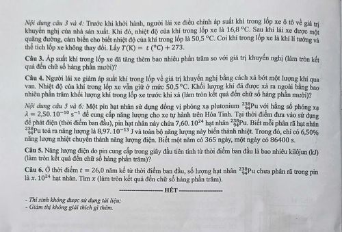 Đề thi môn Vật lý.