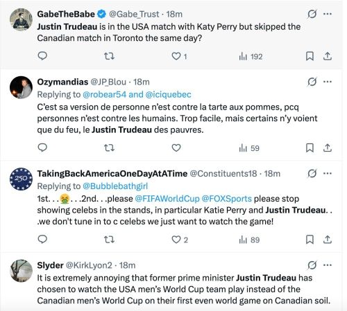  Hàng loạt bài đăng chỉ trích sự xuất hiện của ông Justin Trudeau cùng bạn gái trên khán đài trận Mỹ - Paraguay. Ảnh: X. 