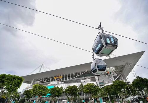 Bên ngoài sân, tuyến cáp treo SkyView đưa du khách lướt qua toàn bộ khu phức hợp từ trên cao.