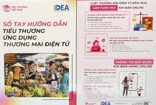 Sổ tay hướng dẫn tiểu thương ứng dụng thương mại điện tử. Ảnh: Hồng Nhung - TTXVN