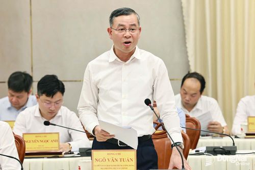 Ủy viên Trung ương Đảng, Bộ trưởng Bộ Tài chính Ngô Văn Tuấn phát biểu tại buổi làm việc với Ban Thường vụ Thành ủy Đồng Nai. Ảnh: Công Nghĩa