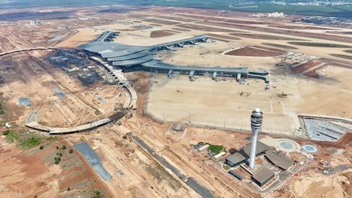 Cảng hàng không quốc tế Long Thành đang được đẩy nhanh tiến độ thi công. Ảnh: Minh Tuệ