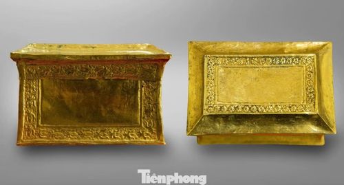  Hộp đựng xá lị có kích thước dài 8 cm, rộng 5 cm và cao 5,5 cm. Nắp hộp được tạo hình như mái nhà với các cạnh hơi lõm xuống, trên đỉnh trang trí hoa văn hoa cúc sáu cánh. Thân hộp được điểm xuyết bằng dải hoa văn hoa sen cách điệu tinh xảo. Ngày 25/12/2017, hiện vật được Thủ tướng Chính phủ công nhận là bảo vật quốc gia. Theo Hội Kỷ lục gia Việt Nam, đây là hộp đựng xá lị Phật bằng vàng duy nhất từng được phát hiện tại Việt Nam cho đến nay. 