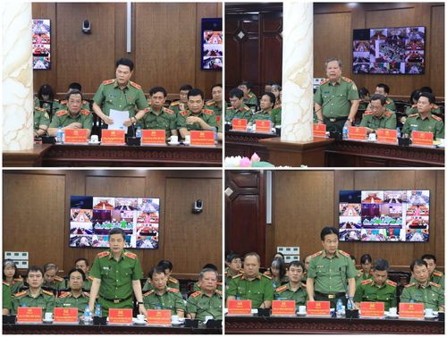 Đại diện các cục nghiệp vụ Bộ Công an phát biểu tại buổi làm việc.
